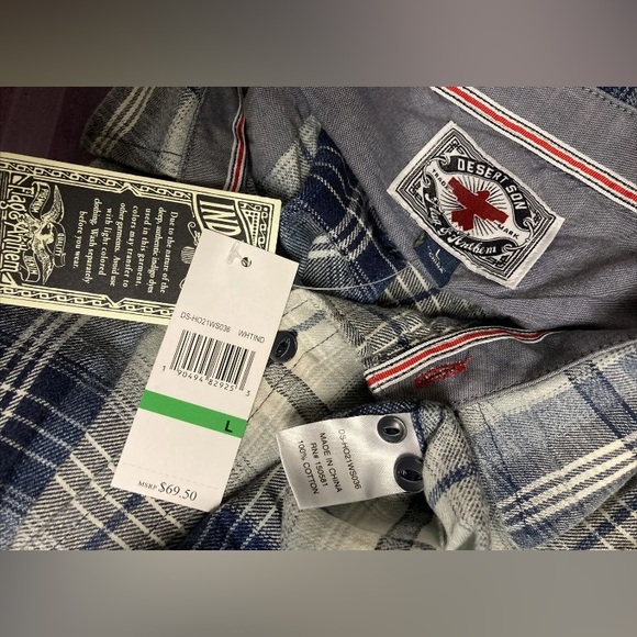 Flag & Anthem Mens Plaid Shirt Button Up Large Adult Blue Navy White NWT - Picture 3 of 13